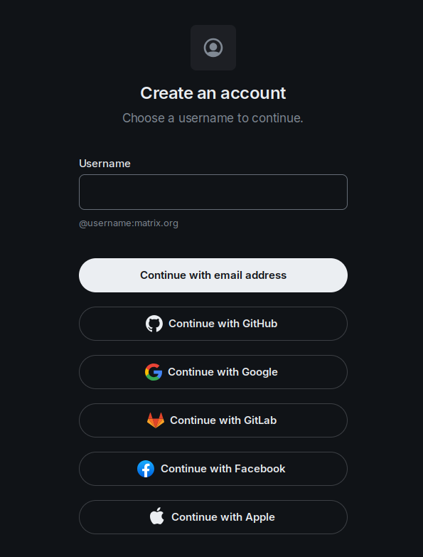 Element Create Account Page